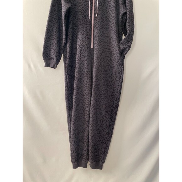 Fabletics Womens Gray Onesie Leopard Print Forever Fleece Hooded Size L - Picture 4 of 14